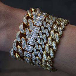 Miami 925 Silver Diamond Vvs Moissanite Hip Hop Bracelet 18k Gold Plated 14mm Cuban Link Chain for Men