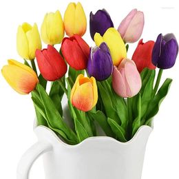 Decorative Flowers Artificial PU Real Touch Tulips 20Pcs Arrangement Bouquet For Home Office Wedding Decoration