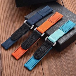 Watch Bands High quality hook and loop adhesive strap leather nylon strap 20mm accessory replacement strap Q240510