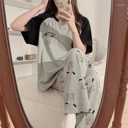 Home Clothing Cotton-like Women's Short-sleeved Trousers Cartoon Pattern Fashion Simple Pyjamas Clothes A Generation