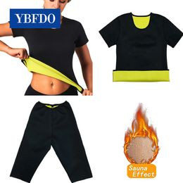 YBFDO Women Sauna Shirt Body Shaper Weight Loss Sweat Suit Waist Trainer Neoprene Slimming Workout Tops Pants Training 240428