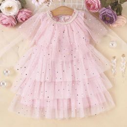 Girl Dresses Summer 3-8 Years Old Girls Comfortable Cool Beautiful Decorated Pink Vest Mesh Cake Dress Dots