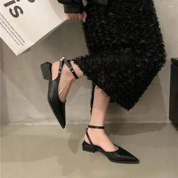 Casual Shoes Block Heel For Office Work Black Ladies Summer 2024 Footwear Sexy Pointed Toe Sandals Women Comfortable And Elegant Trend