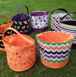 Halloween Bucket Polka Dot Bat Striped Polyester Halloween Candy Collection Bag Halloween Trick or Treat Pumpkin Bags 12 Designs L8192458