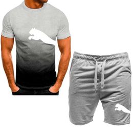 Men's Tracksuits 2024 new mens fashionable sportswear summer wear fitness short sleeved T-shirts and shorts quick drying 2 pieces Q2405010
