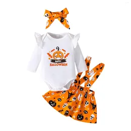 Clothing Sets Baby Girls Boys Halloween Three Of Letter Print Long Sleeve Romper And Backpack Skirt With Cute Hair Preemie Tee Shirts