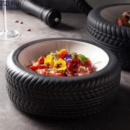 Creative Industrial Style Tyre Shape Ceramic Plate el Restaurant Dishes Decoration Serving Home Kitchen Steak Tableware 240508