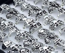 50 PiecesLot Mix Size Small Skull Rings Whole for Women Men Statement Punk Skeleton Fashion Jewelry8169265