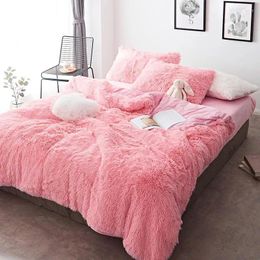 Bedding Sets Set Winter Thick Coral Fleece Solid Colour Mink Velvet Duvet Cover Bed Sheet Linen Pillowcases Lamb