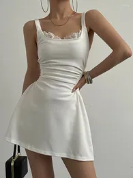 Casual Dresses Women White Mini Dress With Lace Edges Summer Waist Tightening Slimming And Elegant Party Tank Top Dres