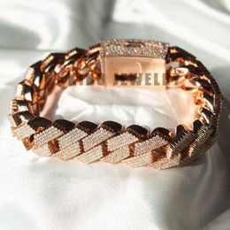 Custom Heavy Hip Hop Big Size Rapper Sier With Rose Gold Mossanite 18Mm Vvs1 Moissanite Iced Out Cuban Link Bracelet