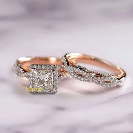 Tiffanyjewelry Gorgeous 3Pcs/Set Women Wedding Rings Mosaic CZ Two Tone Romantic Female Engagement Ring Fashion Jewelry 768