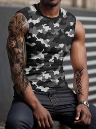 Men's Tank Tops Fashionable 3d Printed Round Neck Sleeveless T-Shirt Spring/Summer Retro Camouflage Military Style Sports Top Street Vest