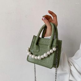 Shoulder Bags 2024 Brand Designer Women Mini Tote Pearl Strap Cross Body Crocodile Patteran Hobo Ladies Chian Bag