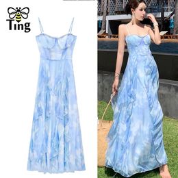 Casual Dresses Tingfly Floral Print Lady Summer Ruffles Street Dress Women Bohemian Sundresses Beach Stylish