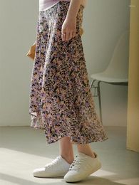 Skirts Women's Floral Printed Trumpet Skirt Silk Slit 2024 Spring Summer Female High Waist Midi Jupe