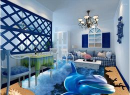 Wallpapers 3D Ocean Floor Dolphins PVC Waterproof Custom Po Self-adhesive Home Decoration