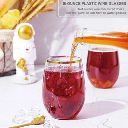 Disposable Cups Straws 12/16oz Stemless Plastic Cup Shatterproof Wine Glasses Clear Champagne For Bar Wedding Party Recyclable