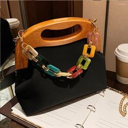 Shoulder Bags Wood Shell Clip For Women 2024 Acrylic Chain Crossbody Bag Soft Leather Handbag Designer Brand Purses