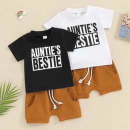 Clothing Sets Lioraitiin 0-3Y Toddler Baby Boy Summer Outfits Letters Print Short Sleeve T-Shirt Solid Color Shorts Set Clothes