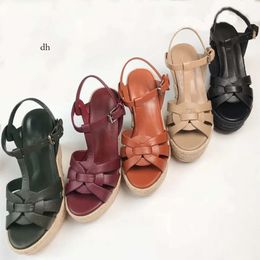 Womens Summer Fashion High Wedge Heel Espadrille Platform Sandal Ladies Strappy Leather Open Toe Ankle Strap Slipper Shoe Bb