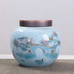 Storage Bottles Celadon Tea Pot Landscape Flower Ceramic Box Multi-functional Candy Nut Coffee Beans Grains Tank Home Decoration