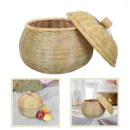 Dinnerware Sets Bamboo Woven Basket Lid Round Rattan Box Braid Chess Wicker Bowls Seagrass Storage Trash Bin Bread Fruit