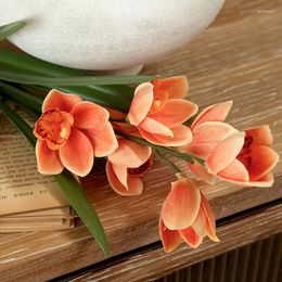 Decorative Flowers 3D Printing Artificial Cymbidium Branches Orange Fake Wedding Simulation Flower Home Decoration