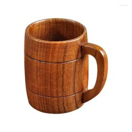 Mugs 1pc Handmade Wooden Beer 11 Oz Natural Retro Brown Wood Cup With Handle Coffee Milk Water Kitchen Bar Drinkware