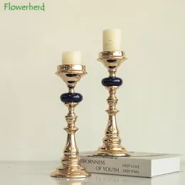 Candle Holders Iron Plating Holder Nordic Creative Candlestick Aroma Container European Wedding Decoration Ceramic
