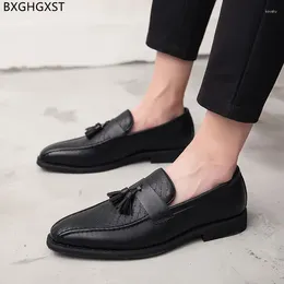 Dress Shoes Black Slip On Men Loafers Leather Tassel Party For 2024 Soulier Homme Cuir Italien Chaussures