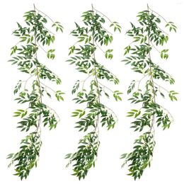 Decorative Flowers 3 Pack (16.8Ft) Artificial Willow Leaves Vines Twigs- Fake Silk Hanging Plant Greenery Garland String For Indoor