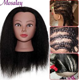 Mannequin Heads African mannequin head with hair used for weaving corn grass practice 100% training salons Q240510