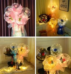 LED Luminous Balloon Rose Bouquet Valentines Day Gift Transparent Lighting Rose Balloon Birthday Party Wedding Decoration1614500