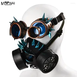 Party Supplies Steampunk Retro Glasses Masks And Goggles Gothic Cos Stage Props Personality Anti-fog Haze Mask Punk Blue Rivet