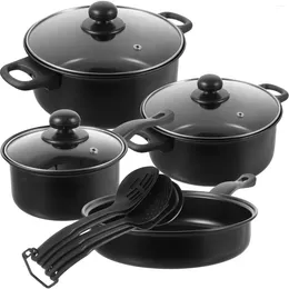 Pans 7 Pcs Cast Iron Pots And Saute Pan With Lid Set Skillet Fry Cooking Nonstick Cookware Utensils For