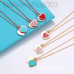 Desginer tiffanyjewelry bracelet Enamel Love Double Heart t Family Necklace Female Cnc Steel Seal Word Seal 18k Real Gold Electroplating Ins Niche Design Clavicle C