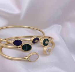 Real Gold Plated lapis lazuli Malachite Shell Brand Bracelets Bangle Cuff Letter Fashion For women for girl1214949