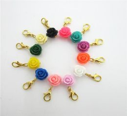 120pcs Mix 12 Colours rose flowers Charms Dangle Hanging Charms DIY Bracelet Necklace Jewellery Accessory Lobster Clasp floating Char7949856