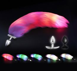 Metal Anal Plug Foxtail Anal Sex Toys Butt Plug Erotic Sex Toys Lighting Feather Luminous Tail Anal Plug4186566