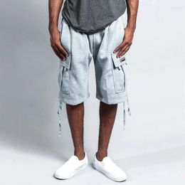 Men's Shorts Summer Retro Casual For Fashionable Lace Up Patch Pocket Straight Leg Pants Drawstring