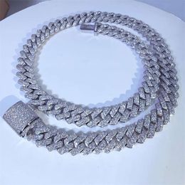 Fully VVS Moissanite Cuban Link Chain Fine Hip Hop Jewellery Baguette Diamond Men Necklace Sterling Sier Bracelet