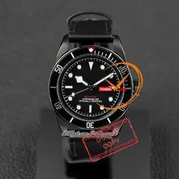 M79230dk-0007 A21J Automatische Herren Uhr 41 mm DLC Stahlhülle Schwarzes Zifferblatt weiß rote Markierungen Lederband Sportwachen Reloj Hombre Montre Hommes Reinzeit Pttd