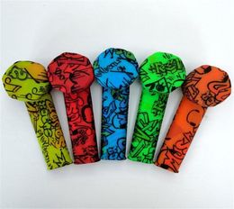 Colourful graffiti silicon pipe Silicone Smoking Silicone Smoke Tobacco Pipe With stainless steel Bowl Silicone Hand Pipes Smoking4923291