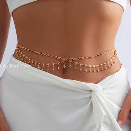 Waist Chain Belts Sexy rhinestone star tassel pendant with waist and navel strap chain for womens summer bikini carnival body Jewellery Y2K accessories Q240511