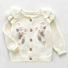 Clothing Sets Spring Autumn Infant Baby Girls Knit Long Sleeve Flower Coat Braces Rompers Kids Girl Suit Clothes 0-3Yrs