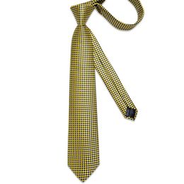 Neck Tie Set 2023 Luxury Yellow Black Plaid Dot Silk Ties for Men 8cm Wedding Party Groom Accessories Necktie Handkerchief Cufflinks Gift