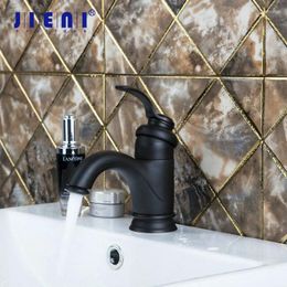 Bathroom Sink Faucets JIENI Black ORB Wash Basin Short Cold Oil Rubbed Bronze Deck Mount Single Handle Vessel Tap Mixer Faucet