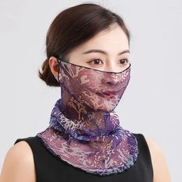Scarves Women Mesh Fashion Flowers Print Women's Silk Scarf Summer Lace Collar Neck Guard Pullover Sunscreen Mask