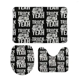 Bath Mats Truck Yeah-18-Wheeler Trucker Vintage Distressed Style 3pcs Bathroom Set Non Slip Pad Floor Carpet Rug Lid Toilet Cove